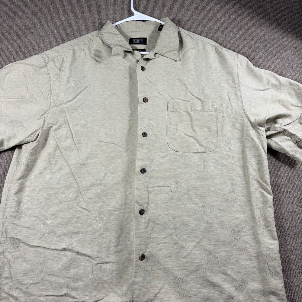 Vintage Haggar 100% Silk camp collar beige short sleeve button shirt XL